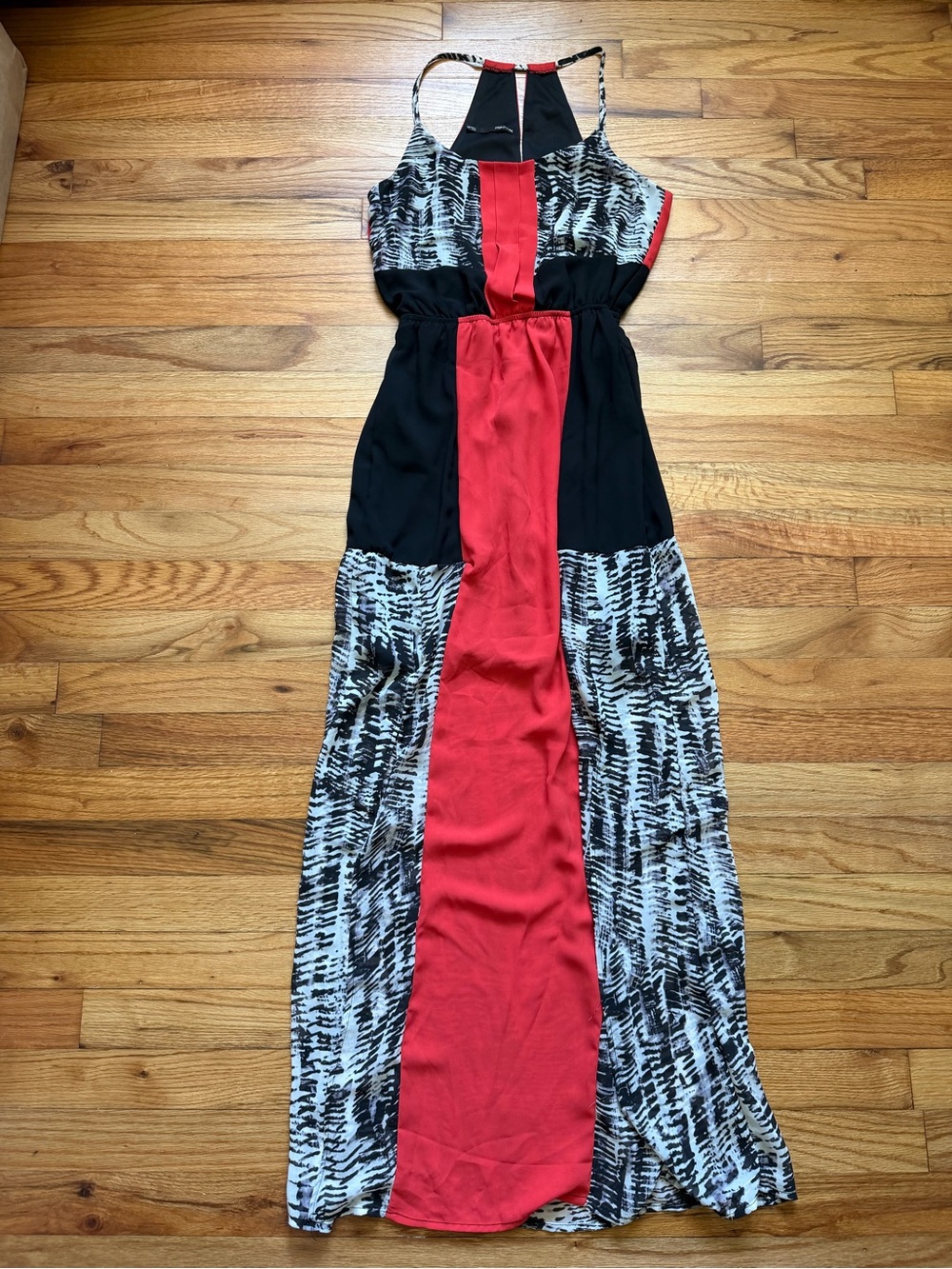 Maurices Red, Black & White Patterned Maxi Dress
